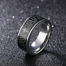 Bible Christian Lord&#39;s Prayer Cross Rotating Band Spinner Ring Titanium Steel316 - $7.91+