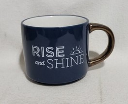 Threshold Stoneware Mug Coffee “Rise And Shine” Metallic Handle - Used - £6.32 GBP