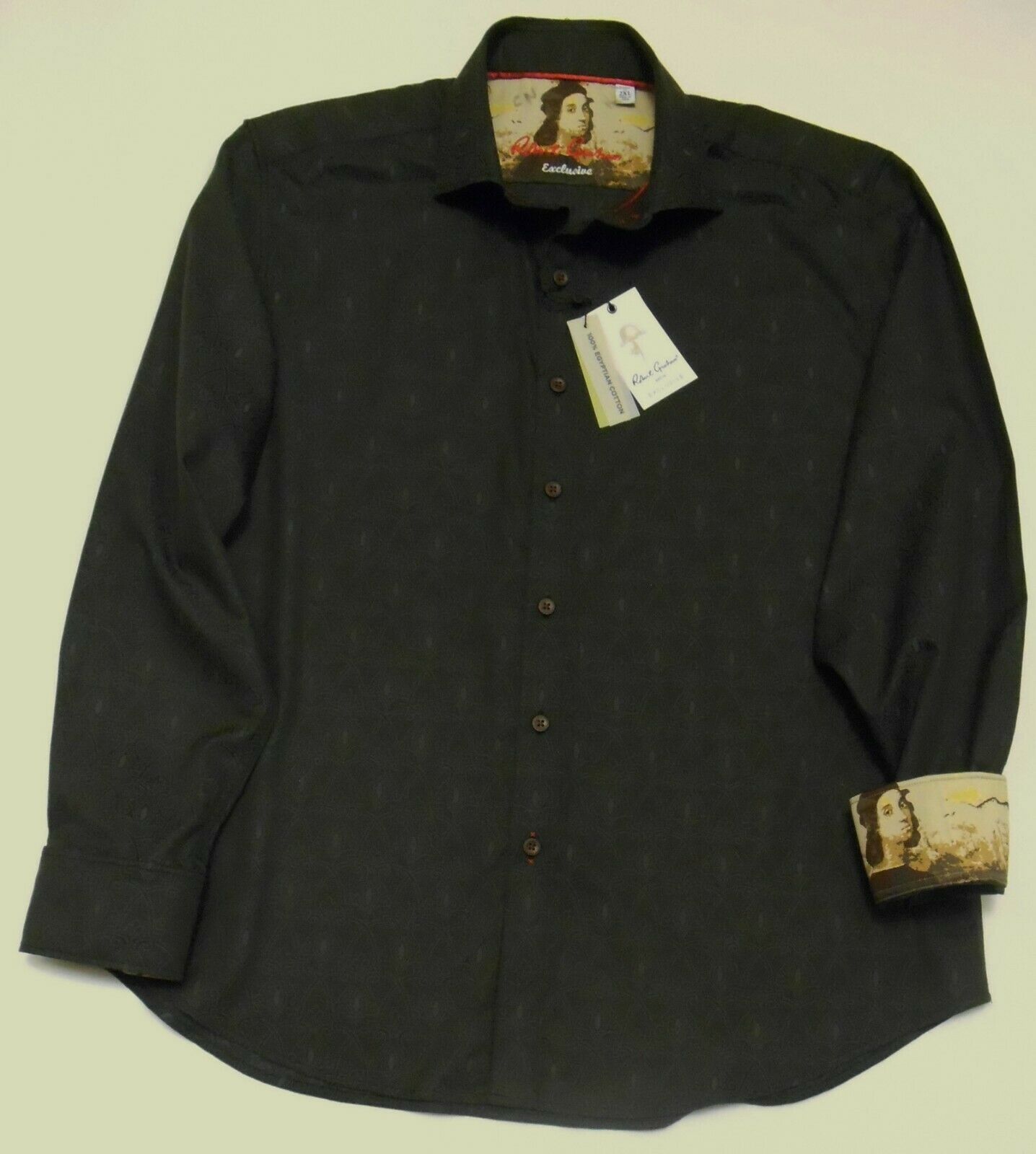 Primary image for ROBERT GRAHAM EXCLUSIVE Men's SHIRT Long Sleeve Black Damask Flip Cuffs NWT 2XL