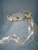 Remembrance -sweet Head wreath of Faux Flowers Ivory, white - pink Hand ... - £38.55 GBP