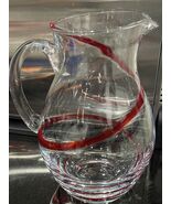 Pier 1 Swirline Red Glass Pitcher – Handblown Art Glass 94 oz 9.5” Tall ... - $52.37