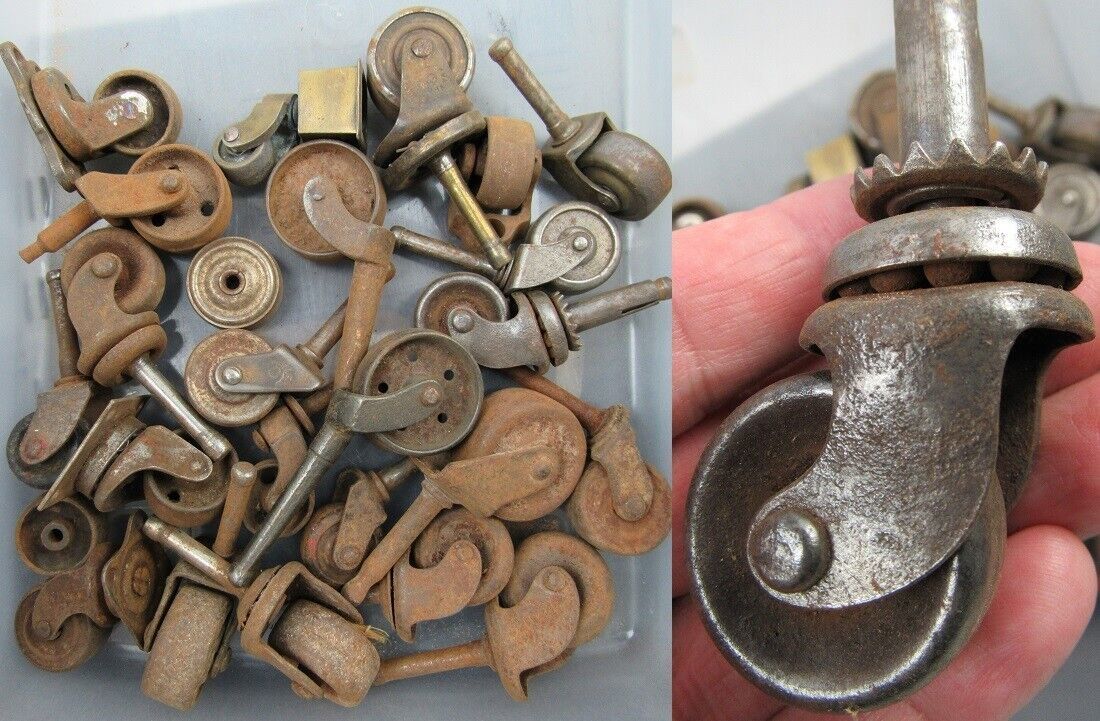 26 TOTAL!  Antique Vintage IRON STEEL Casters Furniture Rollers wheels - $144.99