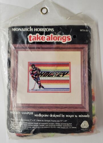 1981 Monarch Horizons Take Alongs Needlepoint Hockey Sampler 7" x 5" - $19.79