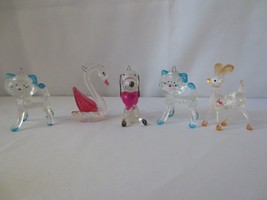 5 Vtg Antique Christmas plastic acrylic Snoopy Bambi Cats Swan ornaments - £35.97 GBP