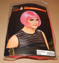 Halloween Character Wig Looking Spooky Pink Neon Bob Wig Elastic Lining ... - $9.49
