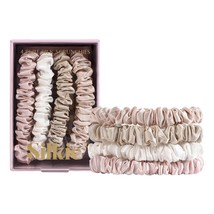 SILKIE x4 Set 100% Pure Mulberry Silk Pink Nude Neutral Skinny Scrunchies Travel - $19.79