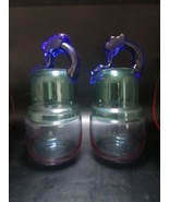 Studio blue/green/pink glass 9&quot; pair of cookie tea candy container jar - $128.99 CAD