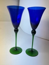 2 1993 Mikasa Galleria Cobalt Blue Green 9 1/2" Wine Glass Htf Vintage 4 Ava - $78.71