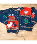 Vintage Sweater Loft Cat Cardigan Sweater Women&#39;s Size S Small blue red ... - $676.43 MXN