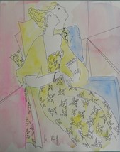 Linda Le Kinff, “Listening to Chopin” - Pastel Pen &amp; Ink &amp; Watercolor Beautiful - £469.77 GBP