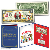 PEANUTS - Charlie Brown &amp; Gang Genuine U.S. $2 Bill in 8x10 Collectors Display - £14.90 GBP