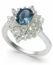 Charter Club Silver-Tone Blue Sapphire Cubic Zirconia Oval Halo Ring, Size 9 NIB - £7.82 GBP