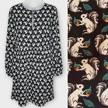 LOFT squirrel novelty print long sleeve dress size 6 black/white/green fall - $29.00