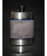 Brizard and Co Gray Leather and Blue Ostrich 6 oz flask  - £137.71 GBP