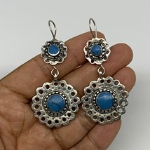 1pc, Handmade Turkmen Earring Tribal Jewelry Turquoise Inlay Round Boho, B14201 - £9.39 GBP