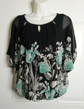 ALFANI Black Floral Scoop Neck Dolman Sleeve Blouson Tunic Top Blouse Size XS - £10.83 GBP