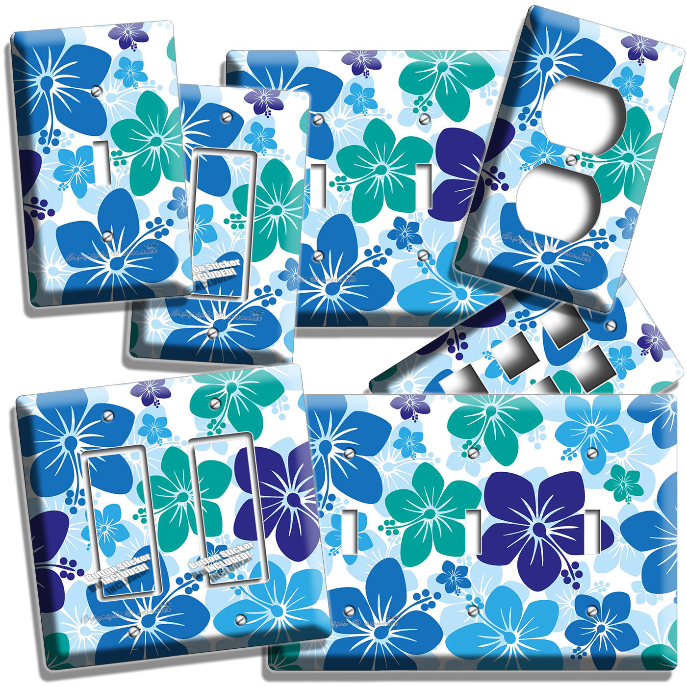 BLUE HAWAIIAN HIBISCUS FLOWERS LIGHT SWITCH OUTLETS BABY BOY NURSERY ROOM DECOR