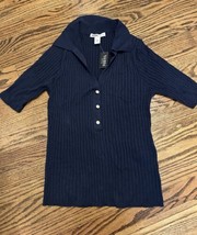 NEW WHBM Outlet Women’s Button Polo Sweater Navy Blue Size Large NWT - £36.05 GBP