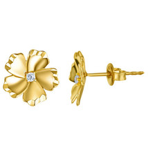 Precious Stars 14k Yellow Gold Cubic Zirconia Flower Earring Studs - £98.62 GBP