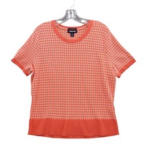 Lands&#39; End Gingham Knit Top Short Sleeve Crew Neck Blouse Coral 1X - $13.86