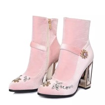 black rhinestone flower women boots for wedding retro ladies ankle boots bird ca - £83.61 GBP