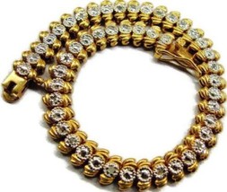 7&quot; Vtg Tennis Bracelet Gold Plated 925 Sterling Silver Simulated Cubic Zirconia - £116.80 GBP