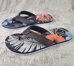Hurley Sandals Mens Size 15 Black Blue Floral Beach Dad Casualcore Flip Flops - £15.56 GBP