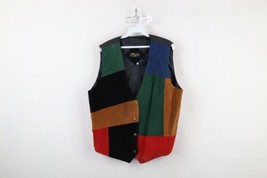 Vintage 90s Streetwear Womens 1X Distressed Rainbow Checkered Suede Leat... - $44.50