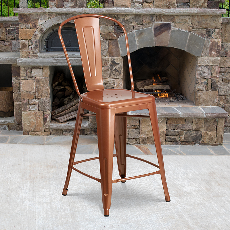 24" Copper Metal Outdoor Stool ET-3534-24-POC-GG
