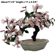 Vintage Chinese Bonsai Tree Jade Pink Flowers Floral Glass Stone Celadon... - $44.52