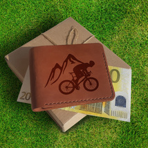 Cycling Gifts for Bikers Personalized Customized Leather Handmade Mens Wallet - £35.88 GBP