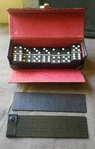 Alex Ltd Real Hide England Game Box Incomplete 22 Dominoes Cribbage Board Black - £19.32 GBP