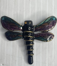 Dragonfly Enamel Lapel Pin Brooch signed Chicos Dark Purple Green - £7.89 GBP