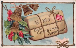 Adams Express Label On Gift PACKAGE-BEST Christmas GREETINGS~1912 Postcard - £4.66 GBP