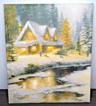 Family At Deer Creek 2010 Thomas Kinkade Canvas Painting Mfd For Hallmark Cards - $23.08