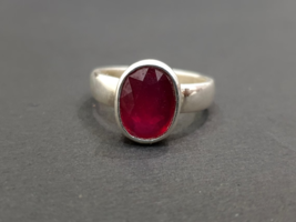 Natural 5Ct Oval Cut Red Ruby Gemstone 14K White gold Plated Ring for man/woman - £50.52 GBP