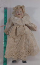 vintage porcelain cream dress small doll 9 inch  need cleaning - £11.82 GBP