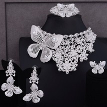 Bollywood Style Silver Plated CZ Butterfly Necklace Bracelet Ring Jewelry Set - £225.16 GBP