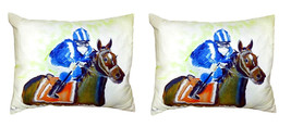 Pair of Betsy Drake Horse &amp; Jockey No Cord Pillows 16 Inch X 20 Inch - £63.30 GBP