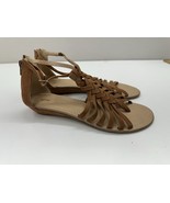 Apt. 9 Womens Sandals Slip On Brown Wedge Ankle Zip Shoes - $6.78