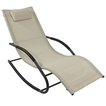 Modern Beige Rocking Chaise Lounger Patio Lounge Chair with Pillow - $5,254.31 MXN