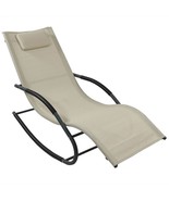Modern Beige Rocking Chaise Lounger Patio Lounge Chair with Pillow - $5,280.87 MXN