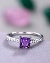 0.60 Ct Princess Cut Amethyst Wedding Engagement Ring 14k White Gold Finish 925 - £71.57 GBP