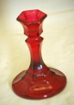 Red Candlestick Taper Candle Holder Paneled Base - $182.40 MXN