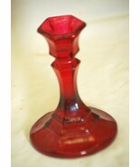 Red Candlestick Taper Candle Holder Paneled Base - $13.80 CAD