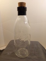 SEI Cocoa Milk Bottle Embossed Cow Face 1 Quart Clear Glass Bottle with Cork - £15.82 GBP