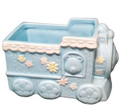 Nancy Pew Ceramic Planter Blue Train Baby Shower Nursery Decor VTG Giftwares Co - £11.41 GBP