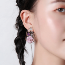 Purple Rose Resin Earrings | Gold Foils Pearl - £30.11 GBP