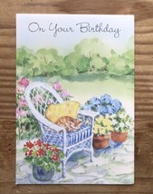 Vintage Olympia Orange Tabby Cat Sleeping On Chair Garden Porch Birthday Card - £4.07 GBP