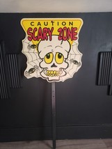 Vintage Halloween Skull Caution Scary Zone Outdoor Yard Art Decor Sign - $45.64